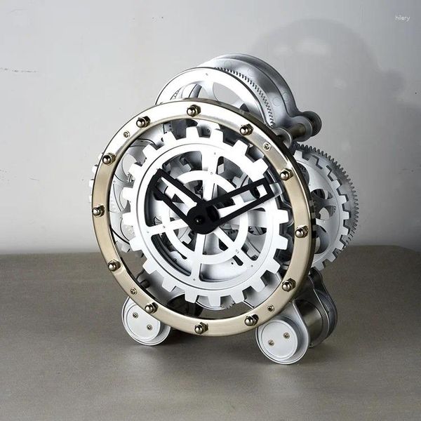 Relógios de parede Retro Engrenagem Mecânica Relógio Dupla Perna Mesa de Aço Inoxidável Minimalista e Criativo
