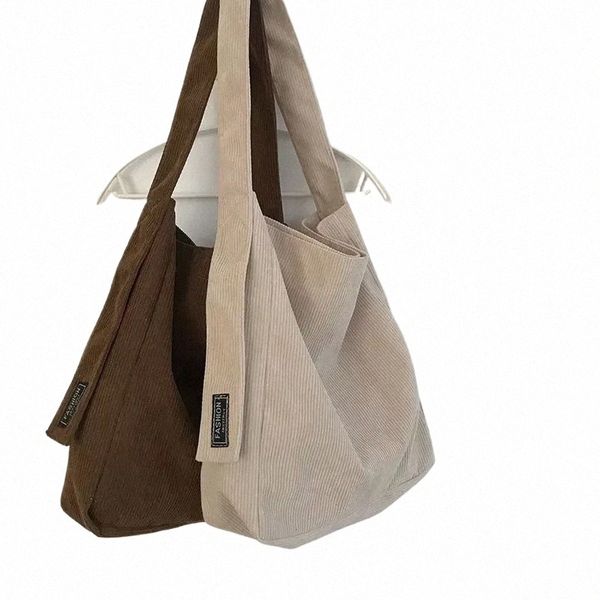 Grande bolsa de ombro de veludo para mulheres Cott Cloth Fi Canvas Tote Shop Bags Mulher Bolsas Bolsas de viagem reutilizáveis d1Qy #