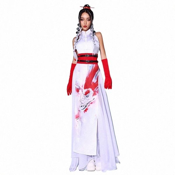 2024 chinesischen Stil Jazz Dance Kostüm Frauen Fee Weißen Anzug Kpop Outfits Nachtclub Dj Bar Gogo Dance Performance Kleidung L12234 i2xn #