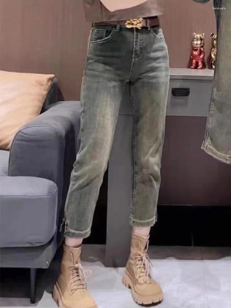 Jeans da donna 2024 Ladies Casual Allentati Cowboy Harem Pantaloni a vita alta Autunno Inverno stile pantaloni in denim di cotone lavato E116