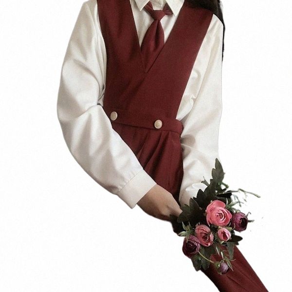 Japanische Lolita Strap Dr Girl Sleevel Pinafore Plissee Dr High School Uniform Rot JK Uniform Seifuku Studenten Sundr 35kQ #