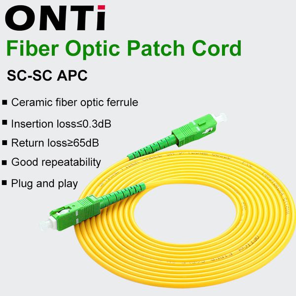 ONTI SC/APC Fibra ottica Cavo del cavo patch SC-SC 1/3/5/10/20/30M Jumper Modalità singola Simplex 2,0 mm Fibra ottica Optica FTTH