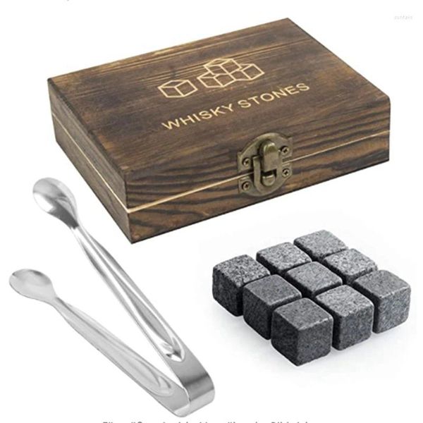 Bicchieri da vino Set regalo con pietre di whisky al dettaglio Pietre di whisky in lussuosa scatola di legno Regali per uomo Mantieni il bourbon refrigerato