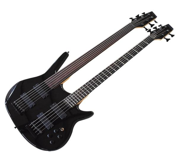 Tomada de fábrica56 cordas preto duplo pescoço guitarra baixo elétrico com rosewood fingerboard2124704