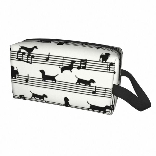 Notas musicais fofas Dachshund Bolsa de higiene pessoal para viagem Mulheres Wiener Badger Salsicha Cão Organizador de maquiagem cosmética Kit de armazenamento de beleza b0n6 #