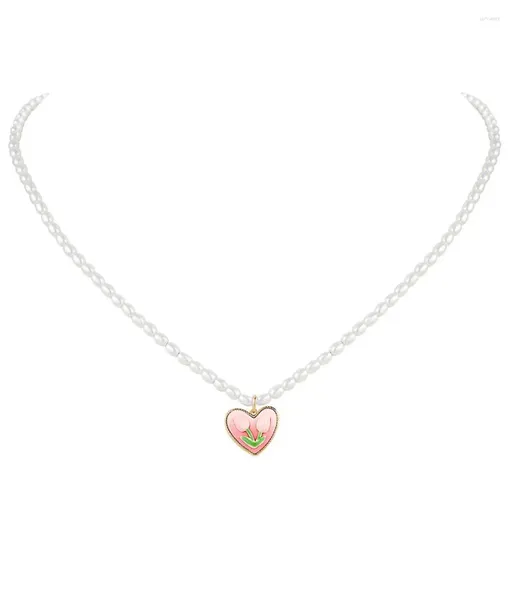 Colares pingentes falso pérola coração colar para mulheres rosa tulipa cadeia 2024 acessórios gargantilha jóias presentes