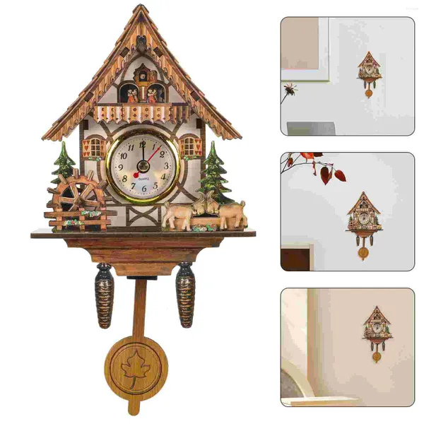 Relógios de parede Casa Sala de estar Cuco Pêndulo de madeira Quarto Relógio Decoração Interior Vintage Bird House Pendurado