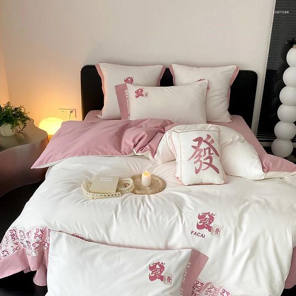 Conjuntos de cama estilo chinês luz luxo todo o algodão engrossado fosco quatro peças conjunto bordado lençóis colcha capas minimalistas