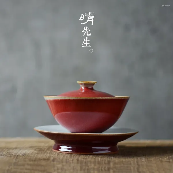 Bicchieri Ciotola ricoperta in ceramica Jingdezhen Artigianato Forno che cambia Junhong Ice Cracking Kungfu Tazza da tè a secco e