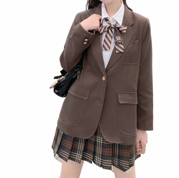 Donne adulte Corea giapponese Scuola Dres Brown Suit Coat JK Uniforme Giacca da marinaio Autunno Ragazze Anime Forma Khaki Abiti 35Gj #