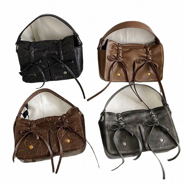 marchio di lusso vintage W pelle pieghettata fiocco moto borsa cuscino ascella borsa elegante borsa a tracolla C8Bq #