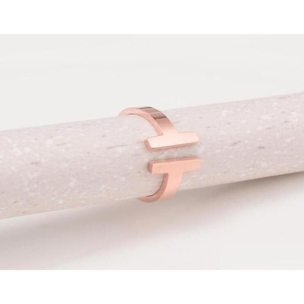 Bandringe 316 Edelstahl Doppel-T-Design Offener Ring für Frauen Mode Titan Flexibler Rosévergoldeter Ring2636624 Drop Deliver Dhjwe