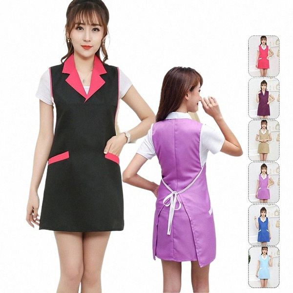 mulheres Sal Apr SPA Barber Shop Roupas de trabalho Dr Hairdrer Beauty Sal Apr Manicure Shop Uniform Sleevel Aprs W7EA #