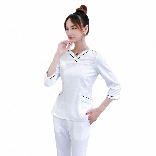 nova primavera esteticista roupas de trabalho beleza feminina sal terno hotel uniforme recepti uniforme massagista h2Kl #