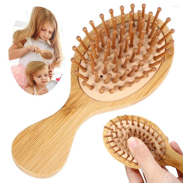Conjunto acessório de banho de bambu almofada de ar pente anti estático desembaraçar cabelo reduzir perda escova mulheres ferramentas de estilo