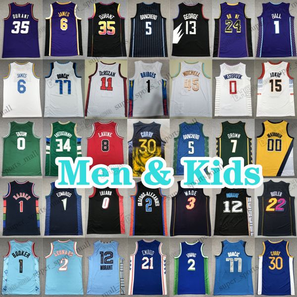 Uomo bambino Maglie da basket Clarkson 2 Cunningham Ball 1 Russell Edwards 4 Rose Green 77 Doncic 5 Murray Fox 30 Curry 23 James Stephen 0 Jayson Tatum 12 Ja Morant Garland