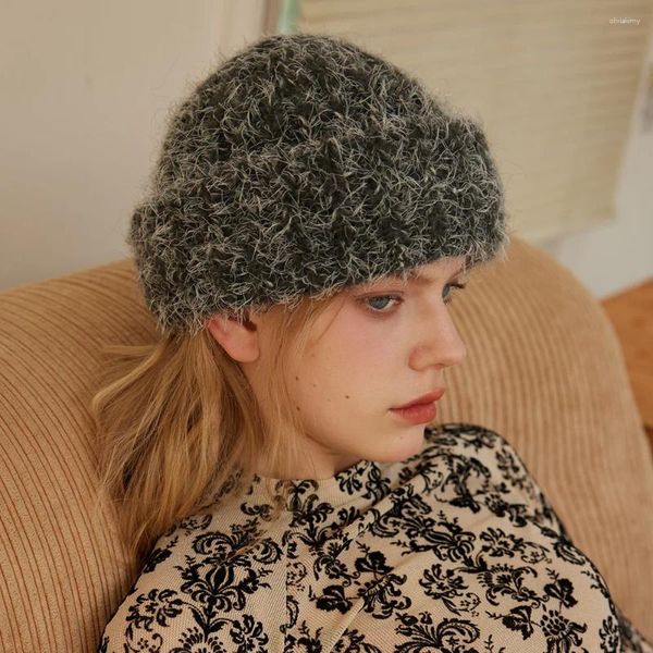 Berets inverno mulheres lã de malha gorro chapéu bonés quentes tampa de agulha grossa para meninas