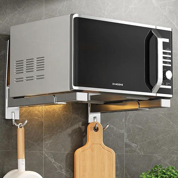 Supporto per staffa per rack in acciaio inossidabile 304 per uso domestico, ripiano per forno a microonde a scomparsa, mensola per cucina