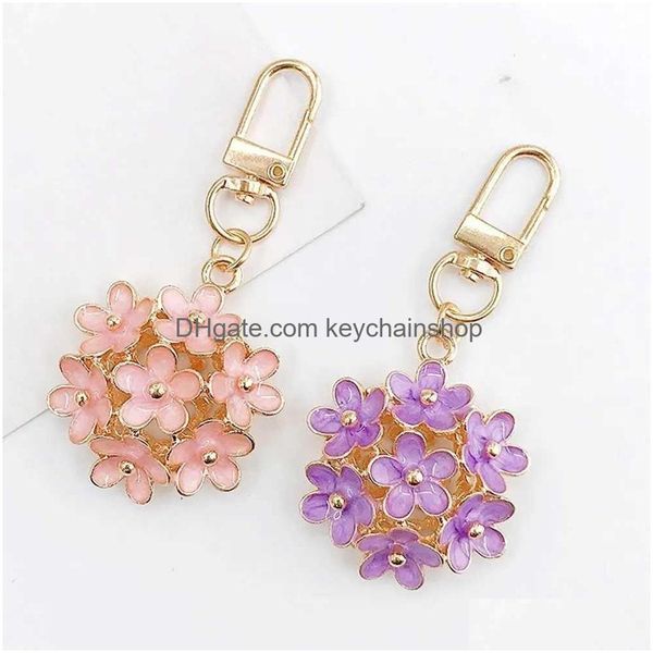 Schlüsselanhänger Lanyards 2 stücke Romantische Gänseblümchen Blume Schlüsselbund Glück Blätter 3D Hohl Ball Schlüssel Ringe Für Mädchen Kopfhörer Fall Drop lieferung Dhlr0