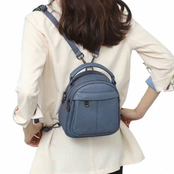 Винтаж Shell кожаный женский рюкзак сплошной цвет черный молния школьная сумка из натуральной кожи небольшой рюкзак сумка через плечо U1SX #