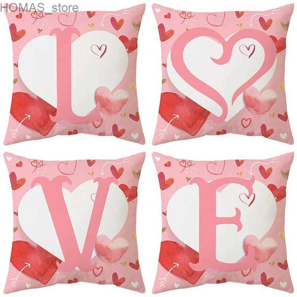 Cuscino Pink Love Heart Custodia per San Valentino 45x45 cm Festa di nozze Compleanno Coppia Camera da letto Decorazione della stanza Fodera per cuscino per divano di casa Y240401