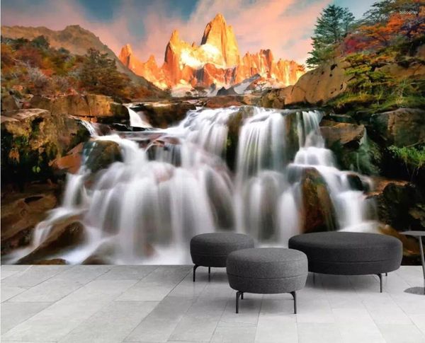 Tapeten Wasserfall Ansicht Tapete Original Wald Baum Kunst Wandbild Malerei Kontakt Papierrolle 3D Po Luxus Home Decor