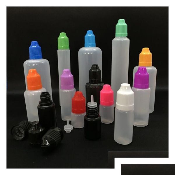 Garrafas de embalagem Atacado Colorf Pe Dropper L 5ml 10ml 15ml 20ml 30ml 50ml Pontas de agulha com cor tampa à prova de crianças ponta afiada plástico e dhhas