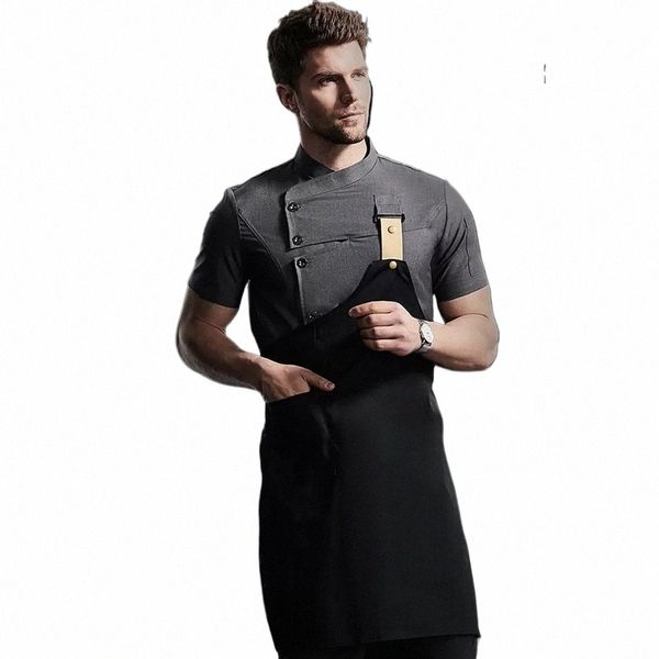 Uomo Donna Giacca da cuoco Camicia da cucina Abbigliamento Manica corta Top Apr Cameriere Abbigliamento da lavoro Abbigliamento da cuoco Cafe Catering Uniforme p4Y6 #