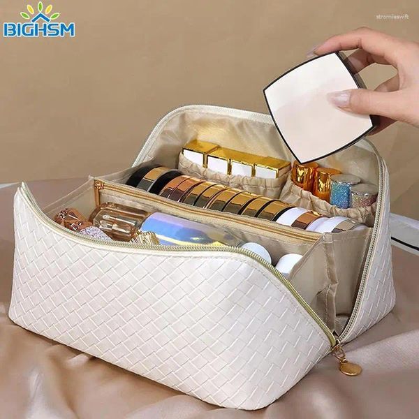 Depolama çantaları büyük kapasiteli seyahat kozmetik çanta kadınlar deri makyaj organizatörü kadın tuvalet kiti makyaj çantası lüks kutu