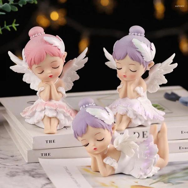 Estatuetas decorativas menina estatueta realista dos desenhos animados mini carro ornamento anjo estátua bailarina desktop casamento decoração de casa