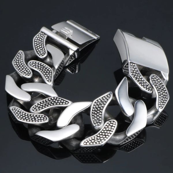 Pulseiras 31mm de largura pulseira de metal pesado masculino fundição sólida aço inoxidável elo de corrente dos homens pulseiras enorme motociclista rocker jóias homem