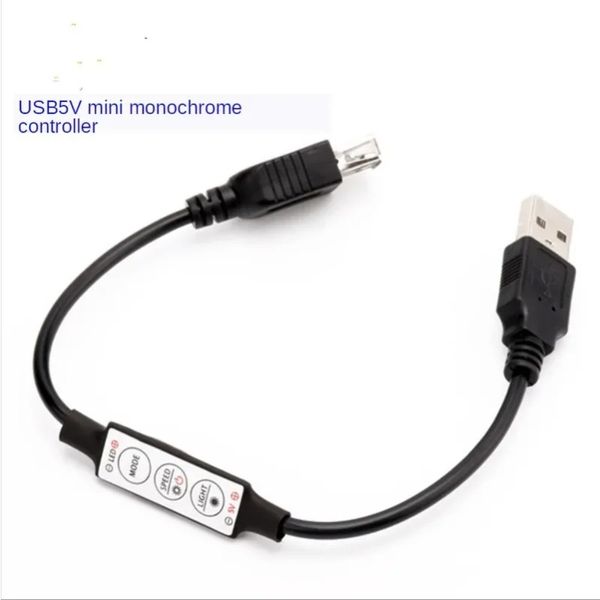 Conector USB de entrada e saída 5V Mini luz LED monocromática com controlador estroboscópico dimmer de 3 botões