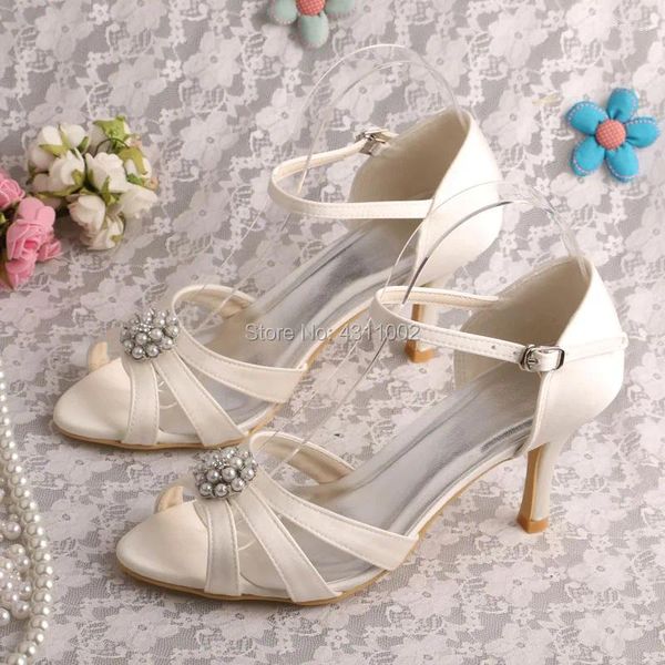 Sandalen Wedopus Peep Toe Elfenbein oder Schuhe geeignet für Hochzeit Mid Heels Frauen Sommer