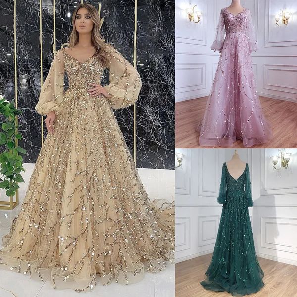 Abito da sera da donna lungo fino al pavimento Elegante paillettes in pizzo con maniche lunghe scollo a V corsetto a vita alta abito da gala di laurea 240329