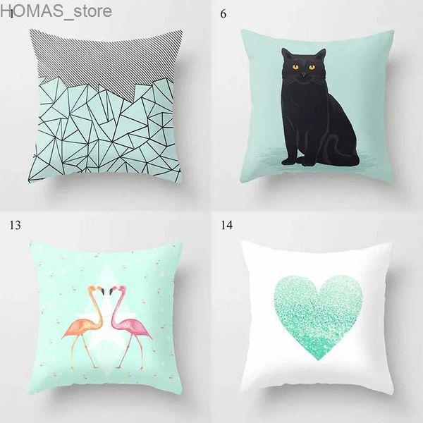 Travesseiro 45x45cm Fresh Mint Green Geométrico Animal Caso de Amor Sofá confortável Cushion Sala de capa da sala estética Decoração de casa Y240401