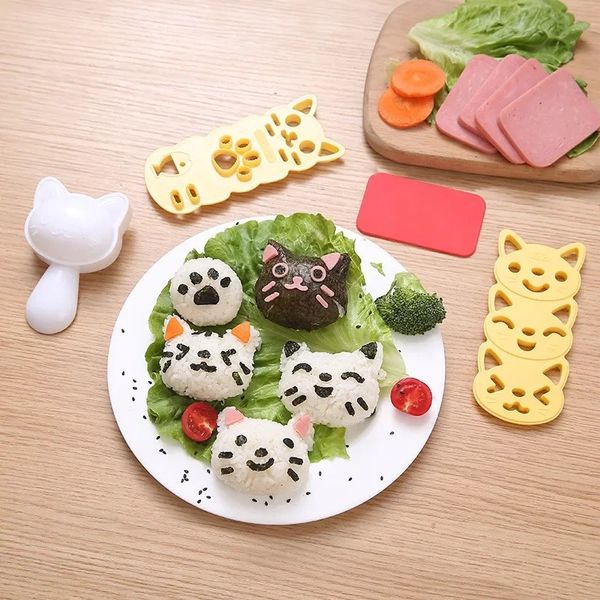 2024 japanischer Stil Sushi Nori Reisform Set Kochwerkzeuge Netter Lächeln Katze Bento Maker Cutter Tragbare Küchengeräte 1 Set für Sushi -Liebhaber