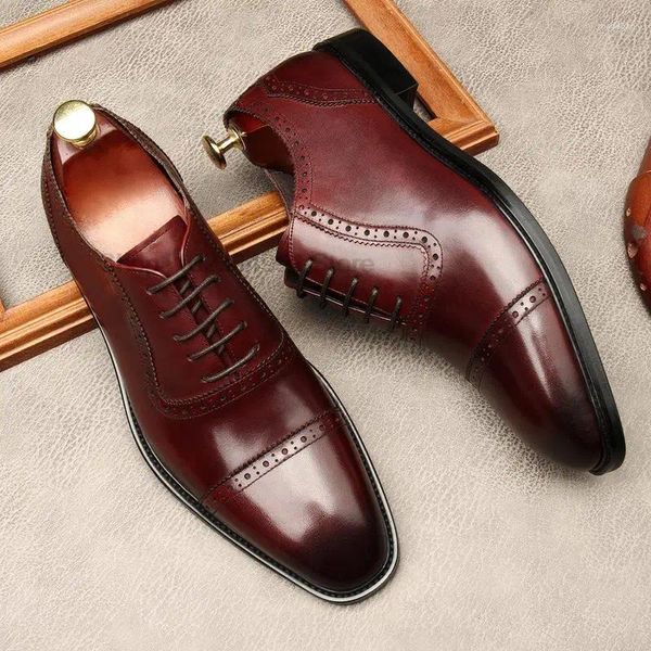 Scarpe eleganti da uomo di lusso in pelle vera pelle d'affari formale stile classico bordeaux nero testa quadrata stringata Oxford