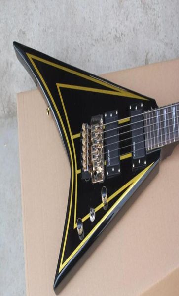 Jack Son Randy Rhoads RR Gold Stripes Siyah Uçan V Elektro Gitar Floyd Rose Tremolo Köprüsü Çin EMG Pikapları Altın Donanım4054672