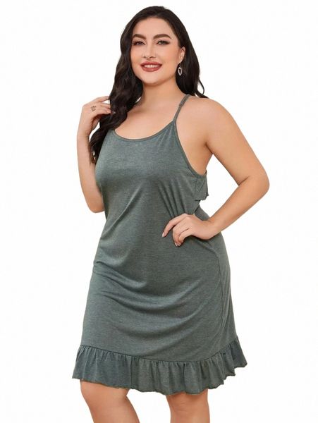 Plus Size Halter Dr Ruffle Hem da donna Tinta unita Sundres Scollo a V Indietro Cut-Out Abiti estivi sexy A Line Dres L4E0 #