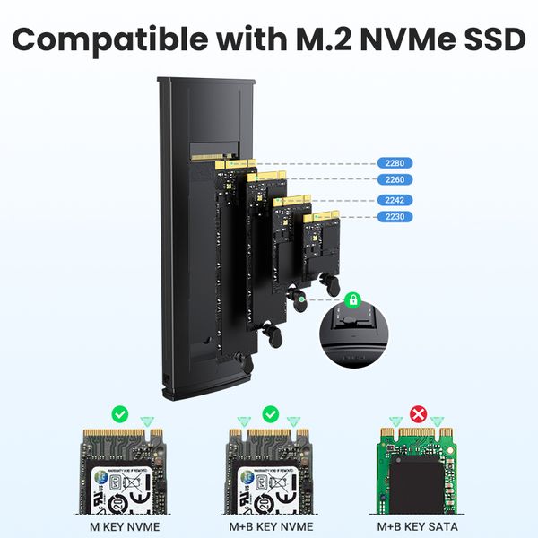 UGREEN M2 SSD CASE NVME 10GBPS SSD-Adapter USB C 3.2 Gen2 Toolfreies externes Gehäuse für NVME PCIe SSD-Festplattenbox M.2 SSD-Hülle