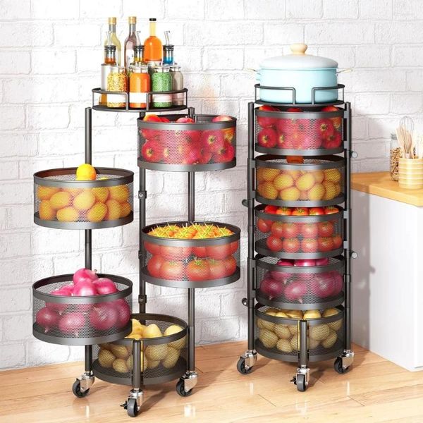 Кухонная корзина для хранения фруктов и овощей SNTD, миски с металлической верхней крышкой, 5-ярусная вращающаяся стойка, тележка для картофеля, лука