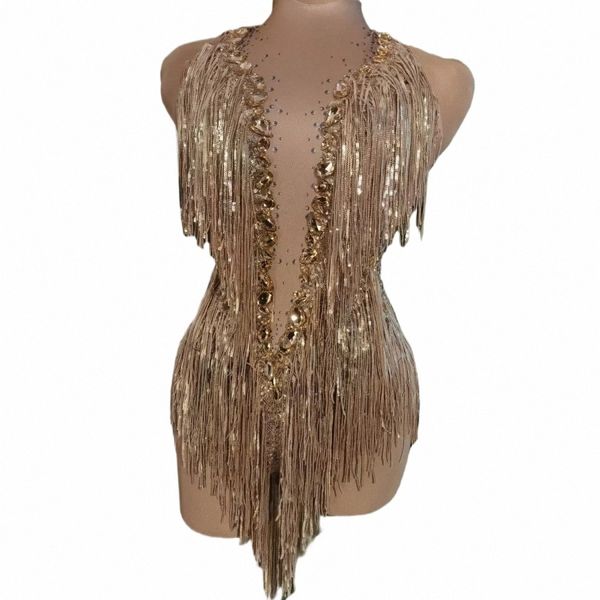 Sparkly Rhinestes Fringes Leotard Sexy Quaste Bodysuit Jazz Dance Kostüm Einteiliges Bühnenkleidung Tänzer Performance Show Z0Ff #