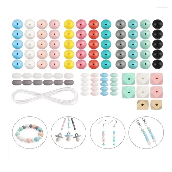 Dekorative Figuren 100 Stcs 15mm Silikonperlen Kit Zubehör runde Form Polygonal für DIY -Schlüsselbund -Herstellung Armband