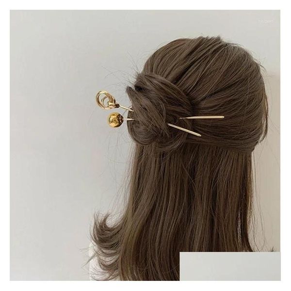 Haarspangen Haarspangen Chinesische einfache Sticks Metallkugel Bogen Knoten Haarnadel Elegant Cool Style Schmuck Frauen Mädchen Accesssories Drop Delive Otcj6