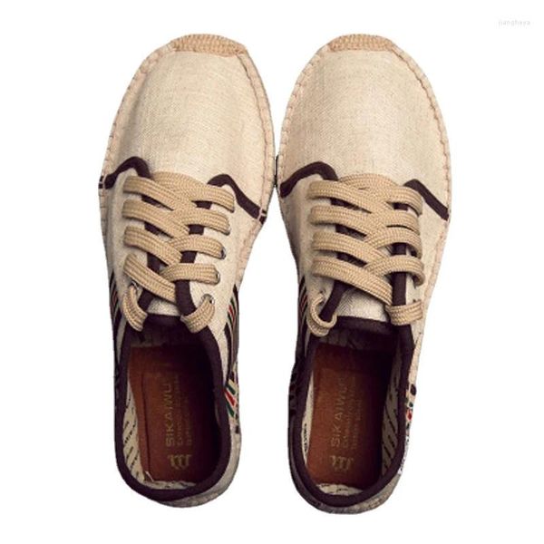 Casual Schuhe Mode Männer Espadrilles Leinwand Mann Fisherman Designer Lace Up Wohnungen Atmungsaktiv