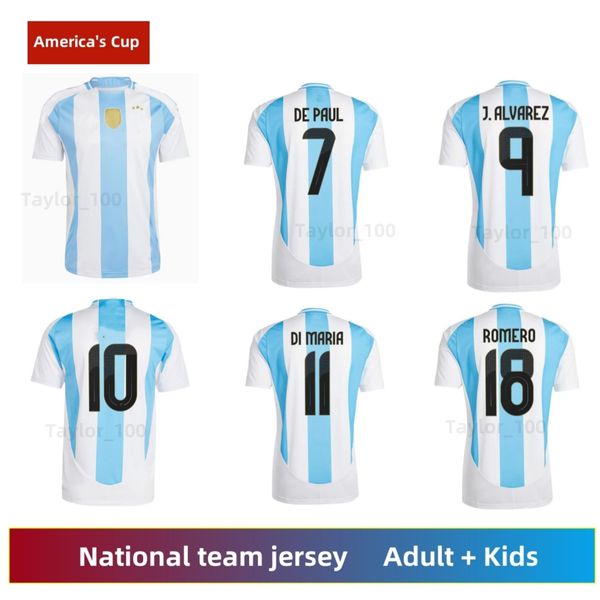 Camisa de futebol Argentina 2024 Copa América Camisetas Kids Kit 2025 Seleção Nacional 24/25 Home Away Camisa de futebol Versão do jogador DI MARIA LAUTARO