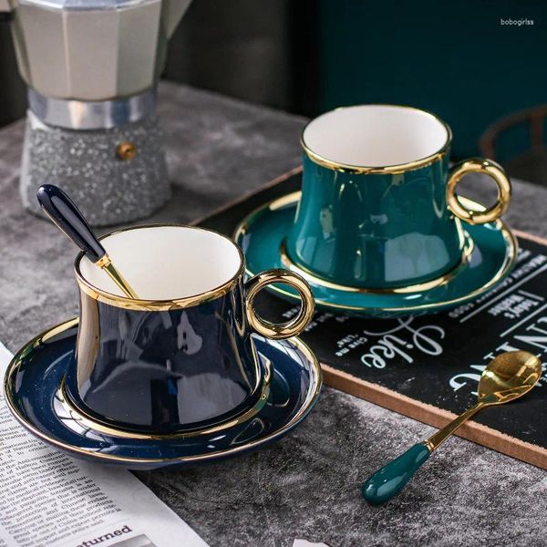 Tassen Untertassen Europäische Tasse Kleiner Luxus Einfache goldene bemalte Keramik-Kaffeetasse Mediterraner Blumenkohltee Italienisches Geschirr