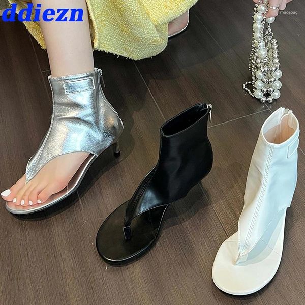 Kleidschuhe Sexy Damen Med Heels Sandalen 2024 Reißverschlüsse Weibliche Schuhe Mode Peep Toe Frauen Pumps in Flip Flops