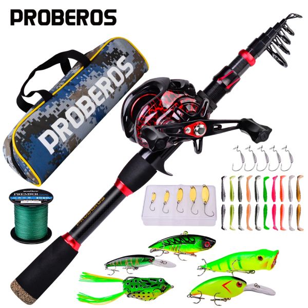 Combo Proberos Mulinello da pesca Set 7.2: 1 Mulinello da baitcasting ad alta velocità 2.1M Canna telescopica in fibra di carbonio Combo Bag Line Esche Kit gancio