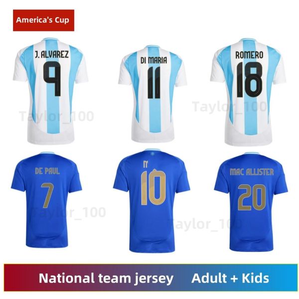 Neue 2024 2025 Argentinien Fußballtrikots Fans Spielerversion MAC ALLISTER DYBALA DI MARIA MARTINEZ DE PAUL MARADONA Männer Frauen Fußballtrikot blau 24 25 Kinderset